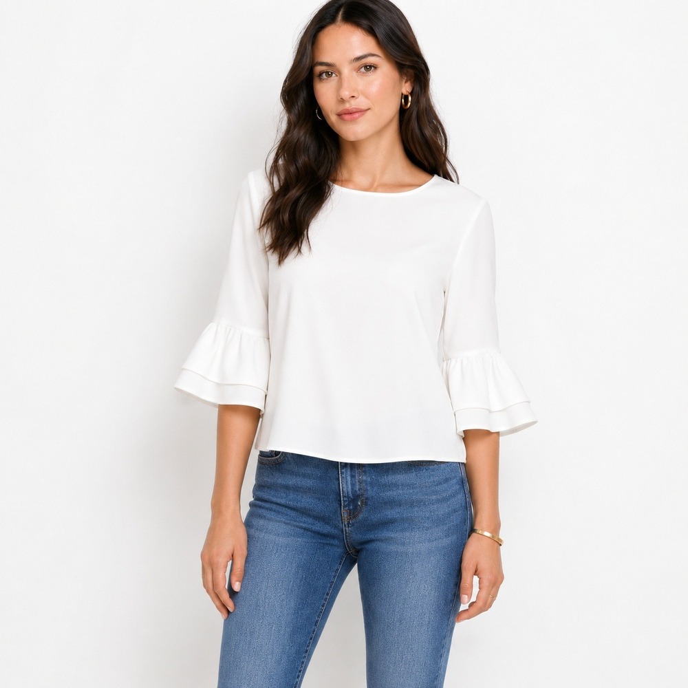 Amanda Uprichard Margaret Ruffle Top Women Small Bell Sleeve Blouse Romantic